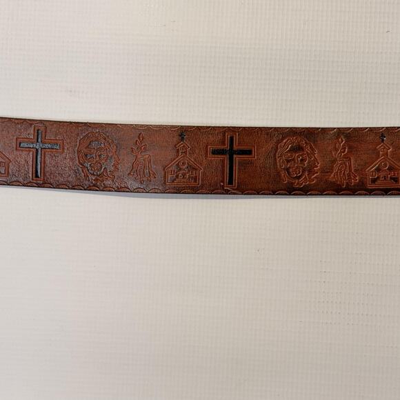 Dsquared2 Belt Mens Large Brown Leather Brass Buckle Made in Italy Embossed - Picture 7 of 11